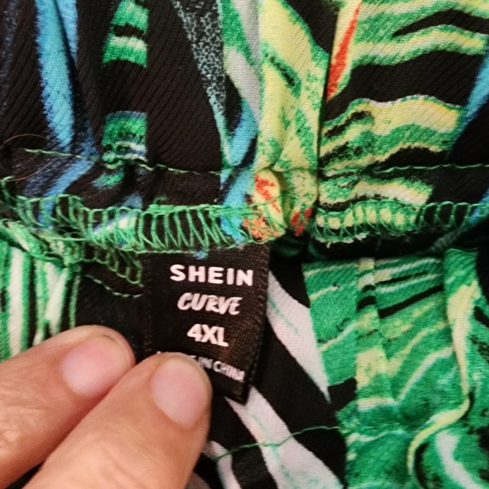 SHEIN Green Leaf Print Wide Leg Pants - Picture 4 of 5